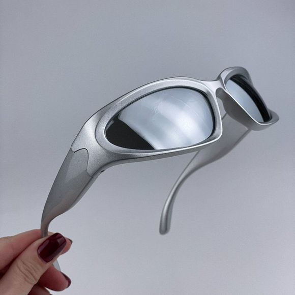 Balenciaga BB0157S 004 Sunglasses Silver Grey Wraparound Extreme Unisex - Picture 1 of 11